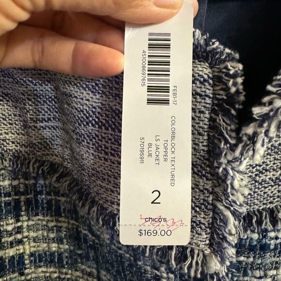 NWT Chico’s Textured Colorblock Tweed Open Jacket Size 3/ XL Blue - Picture 12 of 14